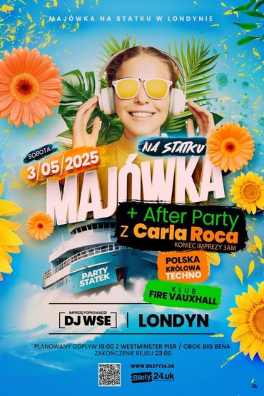 Majówka na statku w Londynie + After Party z Carla Roca – Polska Królowa Techno w klubie Fire Vauxhall | 2025
